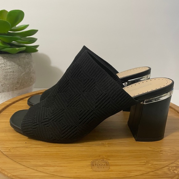 Adrienne Vittadini Shoes - Adrienne Vittadini Aimie Knit Mules Open Toe Block Heel Sandal Slides Black‎ 7.5